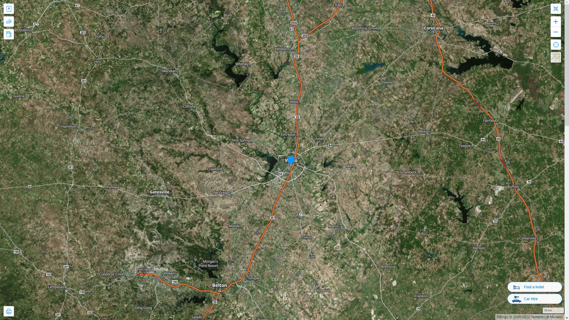 Waco Texas Highway and Road Map with Satellite View